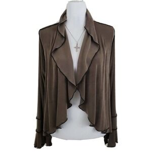 SAINT JOVAL ~Woman Size 8~Brown/Black Knit Long Bell Sleeve Cardigan Top Unlined